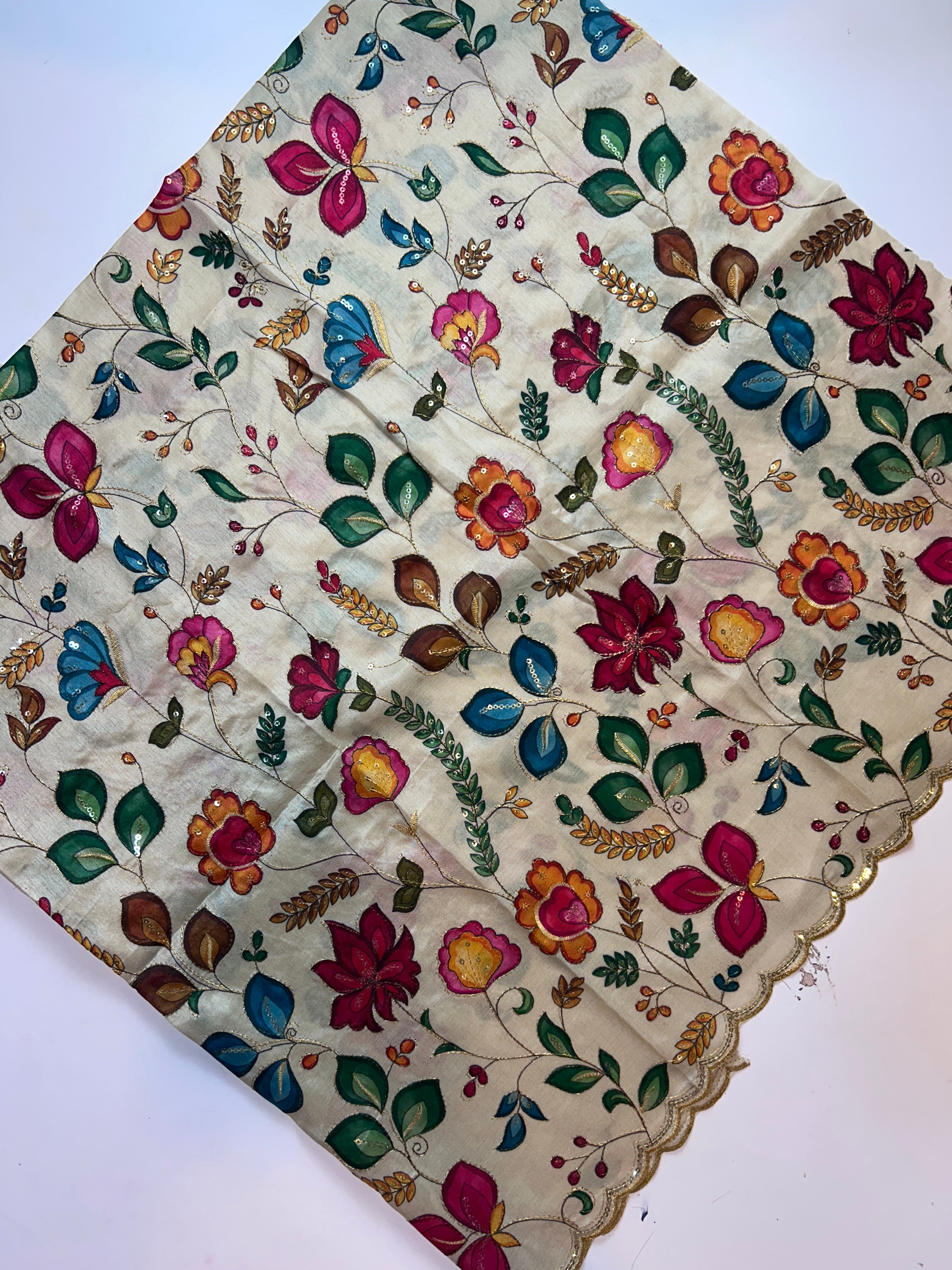 (14)DESGINER BLOUSE PIECE ALL OVER DESIGN 80CMS SAREE PANNA